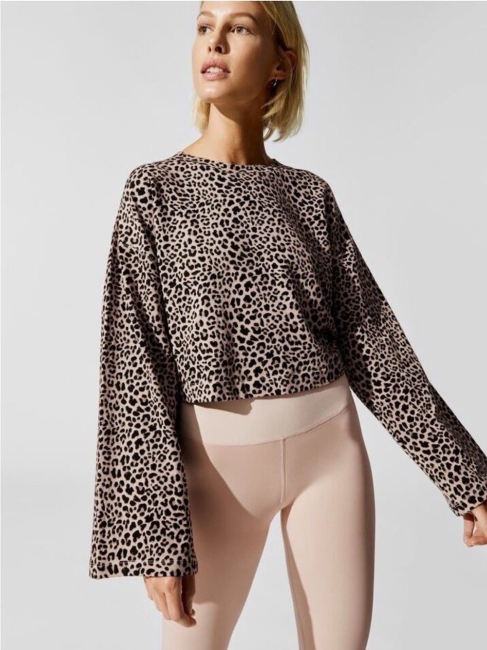 Varley Leopard Print Cropped Long Sleeve Top